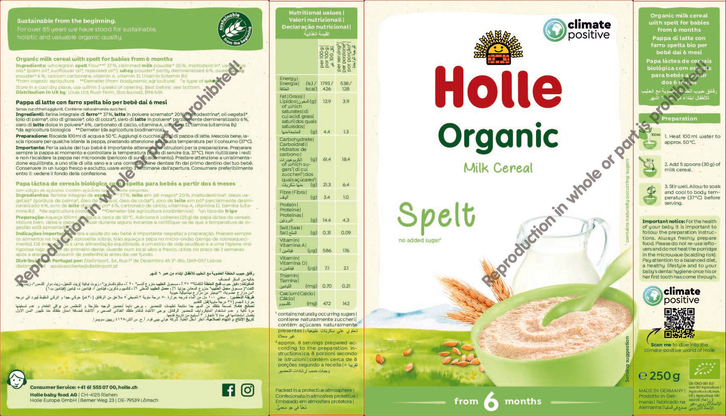 Holle Organic Milk Cereal with Spelt (5+ Months)