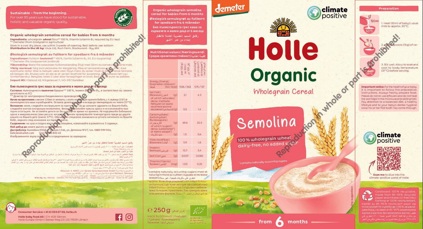 Holle Organic Semolina Porridge (5+ Months)