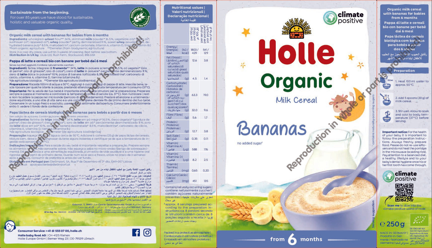 Holle Organic Milk Cereal with Bananas (6+ Months)